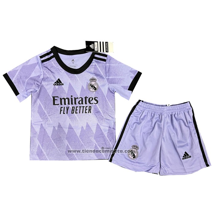 Kit adidas 2a Real Madrid niño 2022 2023 púrpura